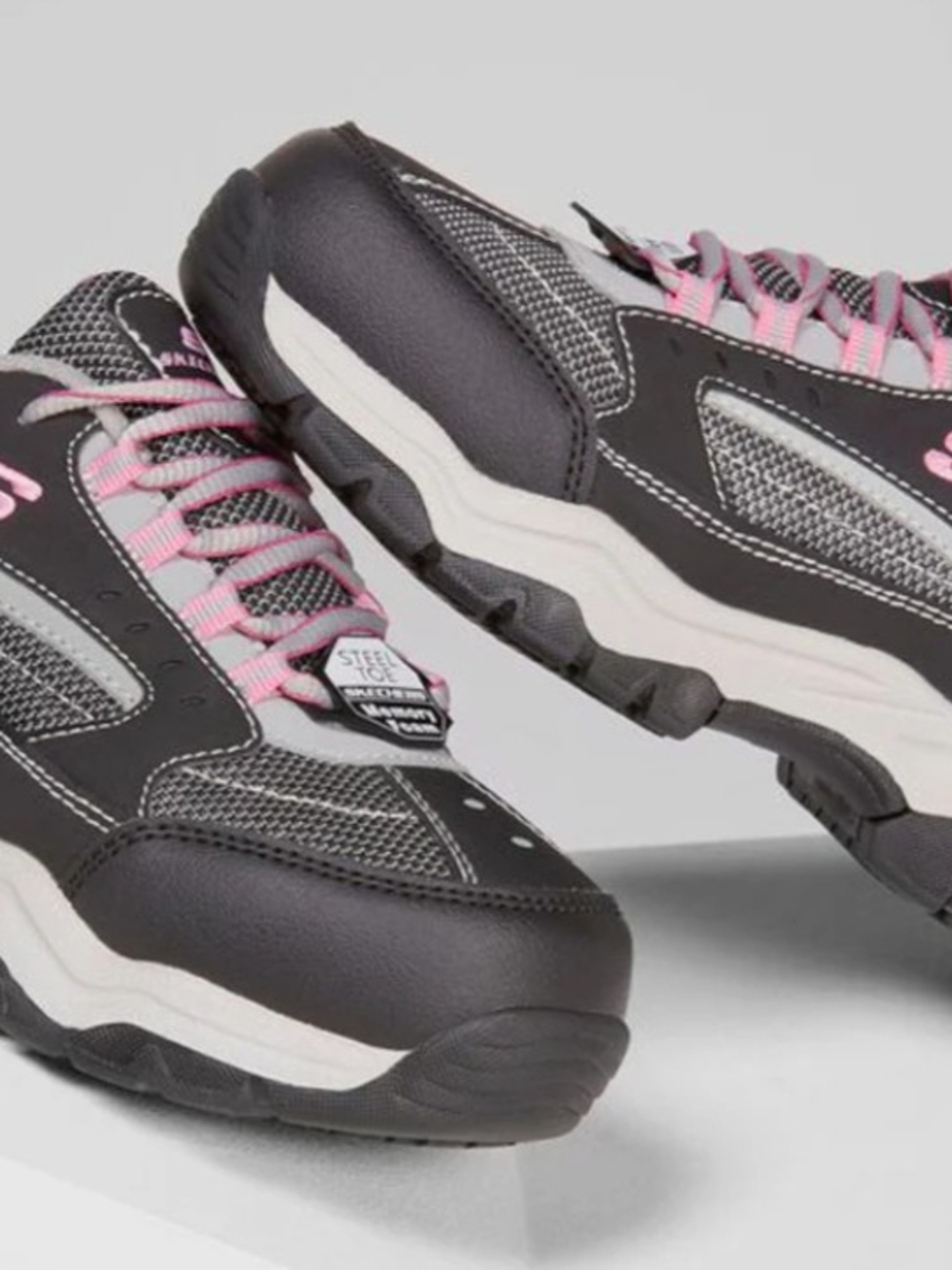 Skechers Women's Gray and Black Slip-Res Work Sneakers STEEL Toe w/Memory Foam
